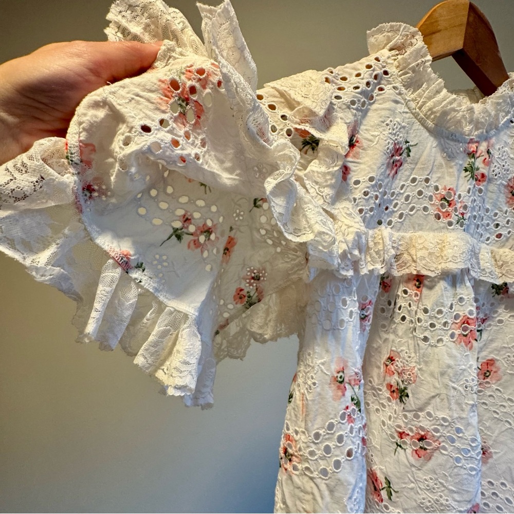 Needle & Thread Desert Rose Embroidered Ruffle Lace Lined Blouse US Size 0 - Picture 5 of 14